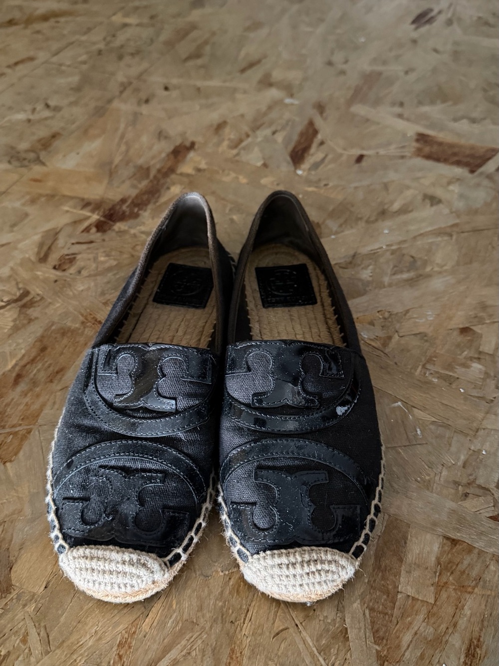Tory Burch Black Logo Espadrille Flats with Rope Toe